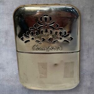 Compac Hand Warmer Vintage Silver Chrome Japan Made Filigree Metal Pocket
